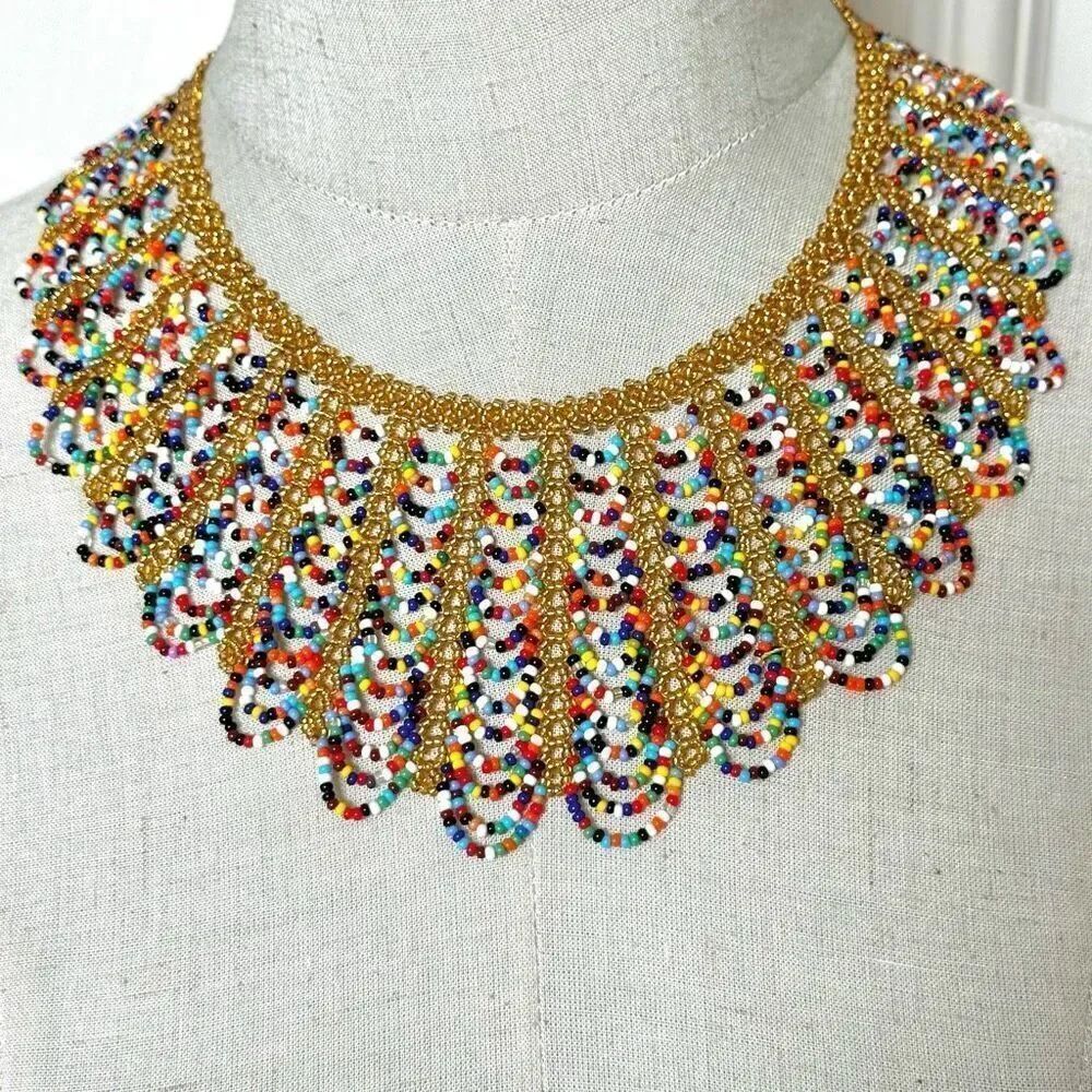 Colorful beaded collar necklace